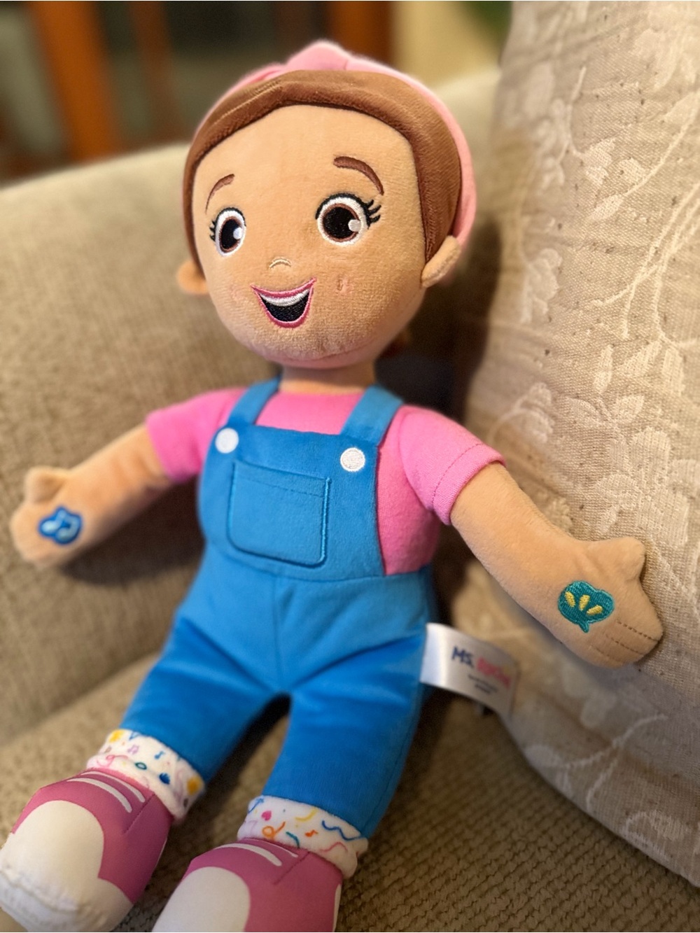 Plush Doll in Pink & Blue Overalls - Kids Toy